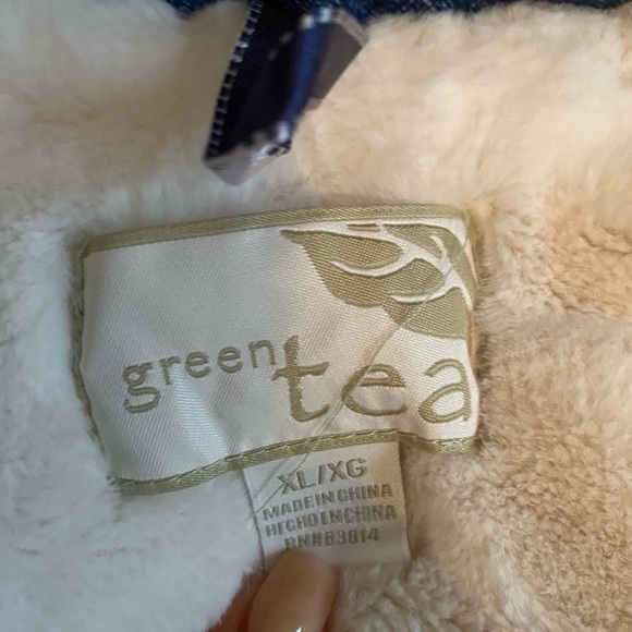 Green Tea Faux Fur Hood Blue Fleece Puffer Coat Vest - Size XL - Picture 5 of 6